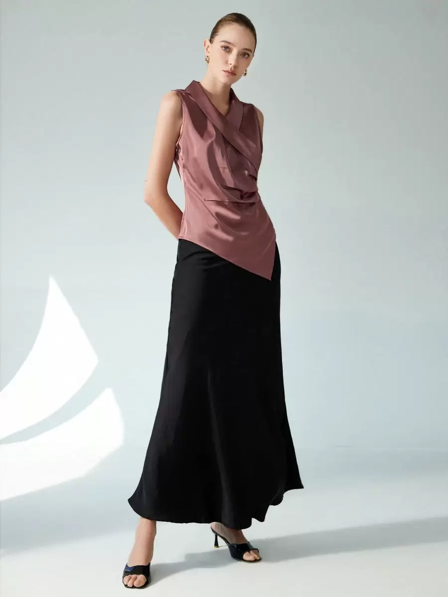 SHEIN Privé Áo vest không tay cổ bẻ bất đối xứng dành cho nữ - màu nâu - Xem 1