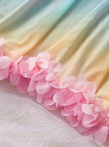 2pcs Lace Patchwork Print Mesh Hem Ruffle Trim Plus Size Sexy Camisole Slip Dress + Thong Set - Multicolor - View 8