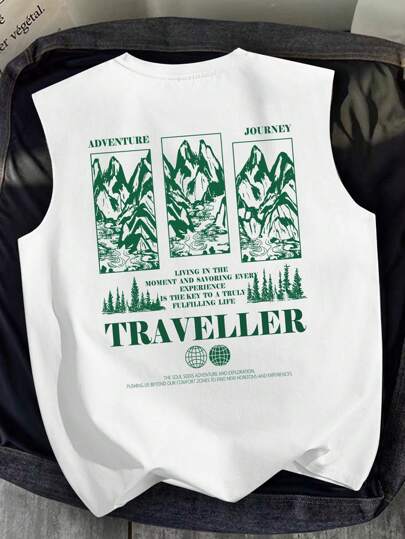 Manfinity Joysei 白色徽标印花男式夏季休闲口号健身背心