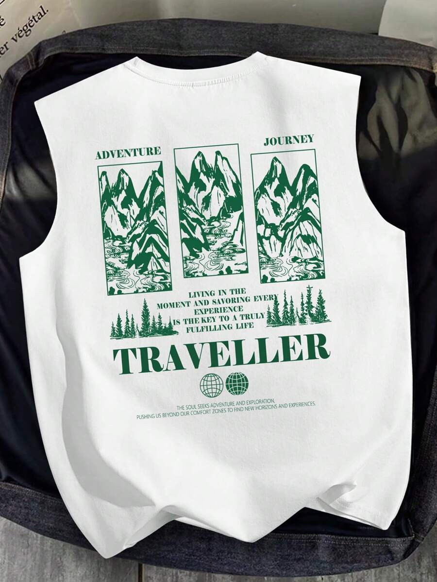 Manfinity Joysei 白色徽标印花男式夏季休闲口号健身背心 - 白色 - 查看 1