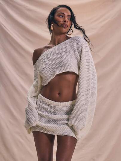 MUSERA Suéter corto y ancho de manga larga con cuello asimétrico y textura de punto, ideal como prenda de abrigo para verano, vacaciones, playa, salidas nocturnas, Navidad, otoño e invierno