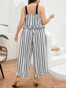 SHEIN Clasi Bộ 2 chiếc/Bộ áo hai dây in họa tiết sọc thanh lịch cỡ lớn và quần dài, Quần áo mùa hè cho nữ Bộ đồ hai mảnh cho nữ, Quần áo mùa hè cho nữ, Trang phục công sở thường ngày cho nữ, Trang phục thập niên 90, Quần rộng thùng thình, Bộ đồ công sở cho nữ, Trang phục mùa hè, Kỳ nghỉ, Trang phục công sở thường ngày cho nữ, BOHO, Khiêm tốn, Tốt nghiệp, Quần, Thích hợp cho nơi làm việc, Trà chiều, Hẹn hò, Hòa nhạc, Tiệc tùng, Phong cách đại học cổ điển - Xanh và trắng - Xem 2