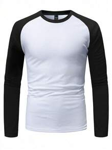 Manfinity Homme 男士休闲纹理面料拼接长袖T恤