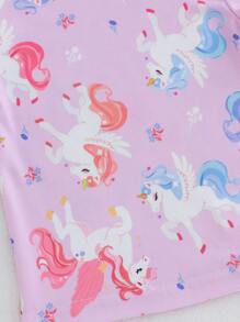 Bộ đồ ngủ 6 món cho bé gái, in hình kỳ lân hoa lá, cổ tròn, tay ngắn và quần legging, quần áo trẻ em gái, quần áo mùa hè cho bé gái, đồ ngủ ôm sát, đồ ngủ vừa vặn. - Nhiều màu - Xem 5