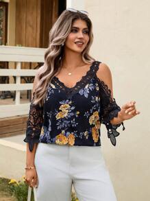SHEIN LUNE Camisole con decorazioni in pizzo floreale, per completi estivi da cowgirl, abbigliamento donna per laurea, primavera ed estate, per vacanze in stile bohémien, completo pasquale - Multicolore - Visualizzare 4