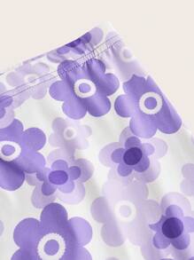 SHEIN ICON Plus Size Colorful Floral Print Loose Casual Pants, Suitable For Summer - Purple - View 3