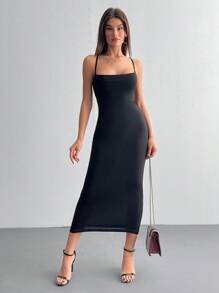 Ladies' Plain And Minimalist Everyday Cross Strap Dress