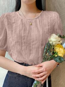 DAZY 女士纹理面料短袖衬衫 - 粉色 - 查看 1