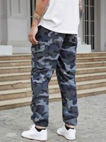 Manfinity EMRG Men's Military Camo Drawstring Waist Straight Leg Cargo Pants