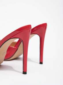 CUCCOO GRLICON 女士性感时尚铆钉装饰方头细高跟穆勒鞋，休闲百搭红色高跟凉鞋 - 紅色 - 查看 5