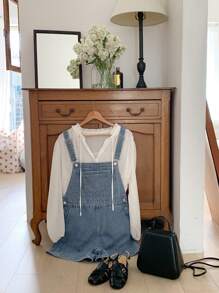 DAZY Women's Casual Washed Denim Overalls, Spring/Summer - Blue - View 2