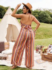 SHEIN LUNE Plus Size Bohemian Print Jumpsuit - Multicolor - View 2