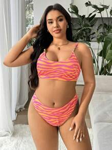 Swim SXY Costume da bagno a due pezzi con stampa, con bretelline, per taglie forti, alla moda, ideale per spiaggia e resort