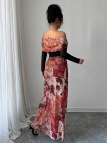 Rafferiza 优雅浪漫性感修身露肩长裙 - 橘色 - 查看 2