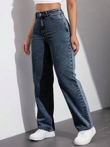 SHEIN EZwear 女式直筒宽松休闲百搭牛仔裤，带口袋