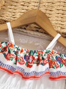 Baby Girls' Vacation Sleeveless Ruffle Open Shoulder Bodysuit - Red - View 3