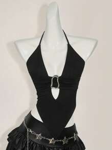 SHEIN ICON American Sexy Cami Top, Summer,Rave Top - Black - View 5