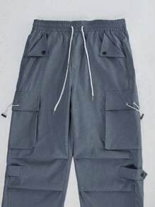 Manfinity EMRG 男士纯色口袋直筒休闲裤，简约风格，适合日常穿着