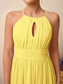 SHEIN Belle Women Solid Color Hollow Minimalist Elegant Bridesmaid Dress, Suitable For Summer (Adult) - Yellow - View 4