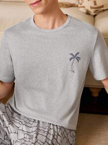Men Palm Tree Short Sleeve T-Shirt And Shorts Pajamas Set - Multicolor - View 6
