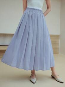 MOTF STUDIO 对比腰带百褶裙 - 藍色 - 查看 4