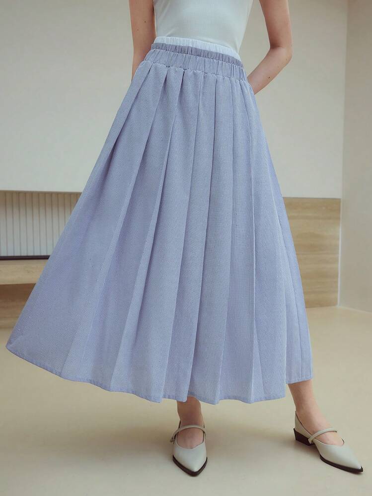 MOTF STUDIO 对比腰带百褶裙 - 藍色 - 查看 4