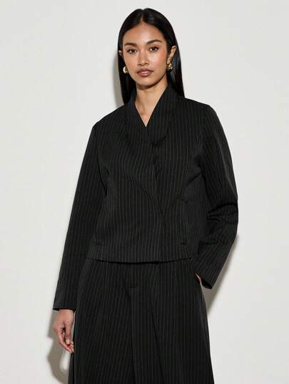 AiiRZ 专业细条纹高领裹身西装外套定制办公室服装商务正装西装外套经典职业工作服春秋时尚