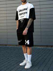 Manfinity EMRG 2pcs Men's Contrast Color Letter Print T-Shirt And Shorts Set
