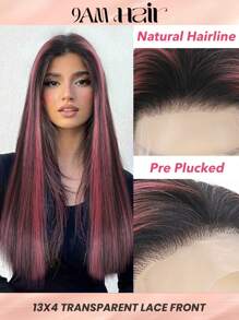 Colorful Wig 1B/Pink Straight 13*4 180% Lace Frontal Human Hair Wigs - SNatural/Pink - View 1
