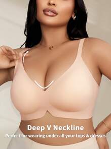 1 件大码女士柔软支撑无钢圈文胸 - 淺粉色 - 查看 3