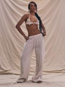 MUSERA Top brassière tricoté à col ras-du-cou fleuri, top d'été de vacances décontracté, sexy d'été