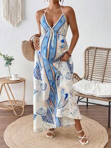 SHEIN Maternity Dress Sleeveless V-Neck Simple Fashionable Design, Suitable For Summer - Multicolor - View 8