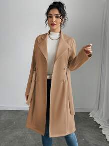 Rafferiza Chaqueta regular de mujer de unicolor, de doble botonadura, con bolsillos laterales, de imitación - Caqui - Ver 4