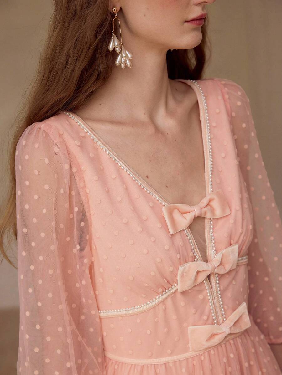 MOTF PREMIUM 蝴蝶结细节拉链连衣裙 - 粉色 - 查看 2