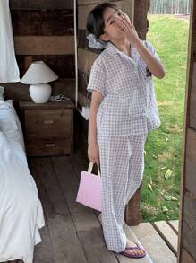 DAZY Tween Girl' Short Sleeve Plaid Embroidery Soft Home Dress, Spring/Summer