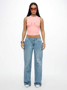 SUMWON WOMEN Fruit Print Sleeveless Crop Tank Summer Festival Fitted Knit Cotton Blend Casual Crop Top Streetwear Fashion Y2K Style