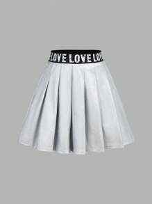 Tween Mädchen Street Style Stricknetzstoff Bedrucktes V-Ausschnitt Kurzarm-Top & Faltenrock 2 Stücke Set, Y2K Fashion Punk Style, süß & cool, Zurück zur Schule