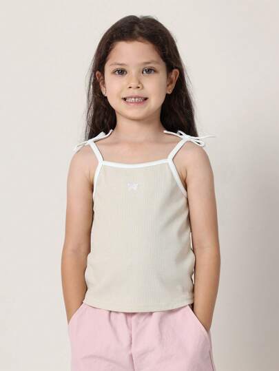 SUMWON Áo ba lỗ gân có nơ buộc vai cho bé gái mùa hè Áo ba lỗ không tay Áo lót cơ bản thường ngày thiết yếu