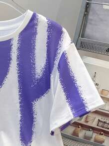 2pcs Tween Boy Casual Street Large Letter Print Short Sleeve T-Shirt & Shorts Set, Suitable For Commuting, School, Daily Leisure, Sports, Spring/Summer - Purple - View 7