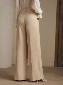 Anewsta Fashionable Modern Commuter Pearl Rhinestone Decor Women Office Pants, Elegant Casual Work Outfits For Women - Cream - View 3