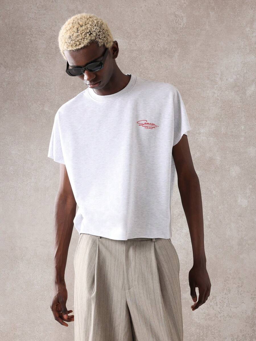 SUMWON Oversized Premium Summer Tank Top Raw Edge Racerback Athletic Workout Gym Boxy Cut Streetwear Sleeveless Training Muscle Tank Cropped Design Quality Sports Basics - Grey - View 1