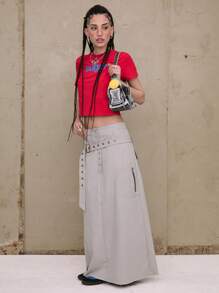 COUREZ 低腰工装长裙，腰带细节，Y2K复古风