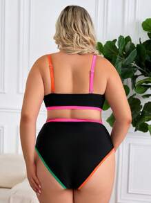 SHEIN CURVE+ Plus Size Women Sexy Two Pieces Bikini Set Set, Halter Bikini Top And Bottom, Summer Holiday