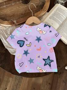 SHEIN Young Girl Casual Simple Round Neck Short Sleeve T-Shirt, Suitable For Summer - White - View 4