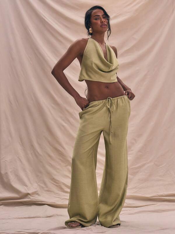 MUSERA Pantalones de lino de pierna ancha con cintura de cordón, solo para vacaciones de verano, elegantes, suaves y lindos, para otoño, invierno, regreso a la escuela, oficina y Acción de Gracias