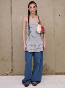 COUREZ Vestido Curto Bandeau Estilo Y2K com Saia Rara, Vestido de Verão de Algodão Vintage