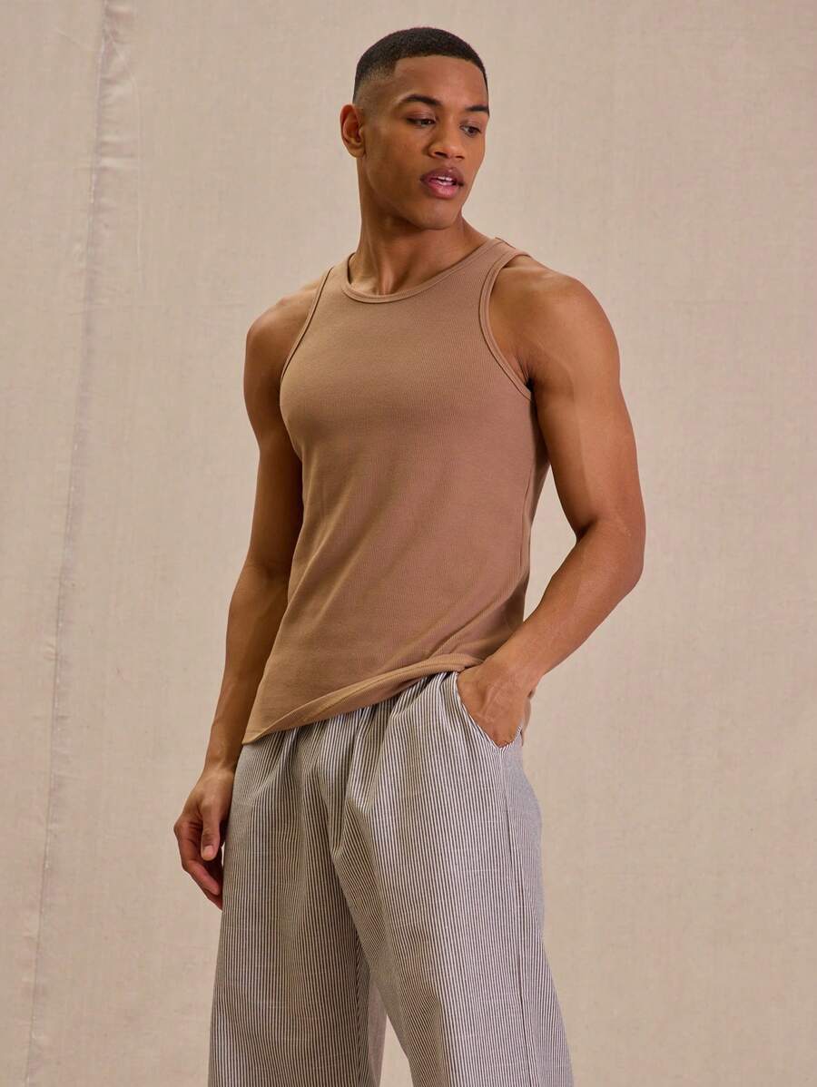 Musero Fitted Ribbed Sleeveless Tank Top For Spring Summer Basic - Brown - View 1