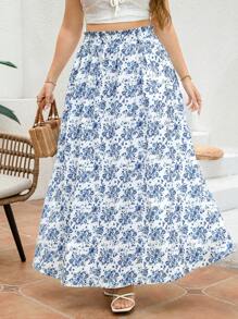 SHEIN Clasi Plus Size Women's Summer Blue Ditsy Floral Pattern Skirt With Pockets Summer Skirts Ditsy Floral Skirt Blue Skirts Blue And White Skirts Flowy Skirts Long Skirts Falda Women's Skirts Skirts For Women Party Skirts Elegant Long Skirts For Women Summer Skirts Plus Size Light Blue Skirts Beach Skirts Skirts Plus Size Women Skirts Elegant Skirts
