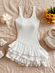 Soleia Bohemian  ,Boho, Romantic Floral ,Vacation, Floral  4th Of July Clothes  Rave Outfits White Graduation Dress Party Dress Graduation Outfit 4th Of July Dress  Butter Yellow 4th Of July Festival Concert Vacation Dress Women's Short Knitted Texture Ruffle Hem Puff Sleeve Vacation Dress, ,White Tank Top Dress,Boho Women Clothing,Rave Outfits Festival,Prom Dresses,Concert Outfit Women, ,Graduation Dress,Women Dresses,Beach,Dresses For Women Elegant,Wedding Guest Dress Women,St Patrick - White - View 7