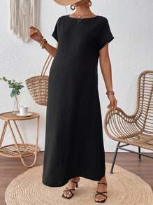 SHEIN Plain Knit Loose Maternity Dress, Minimalist Fashion Casual Everyday Wear